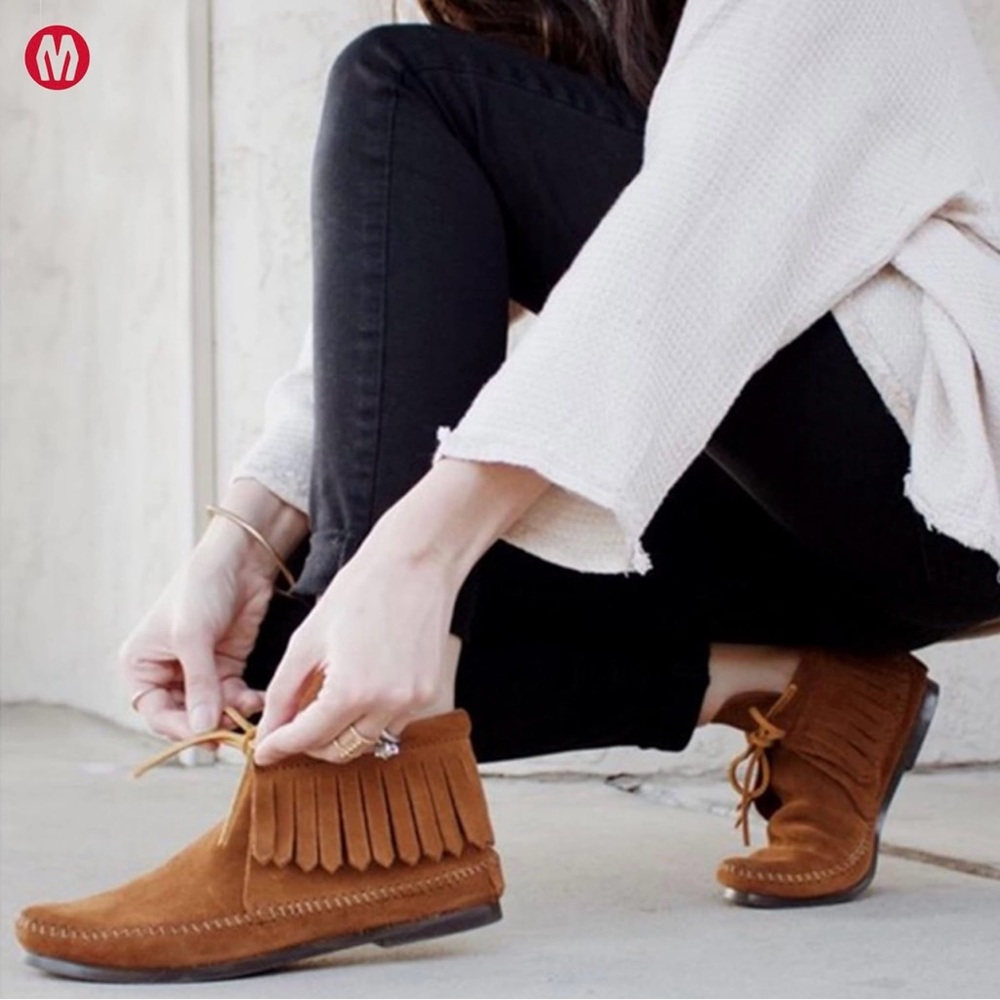 Minnetonka Brown Suede Fringe Moccasins - image 1